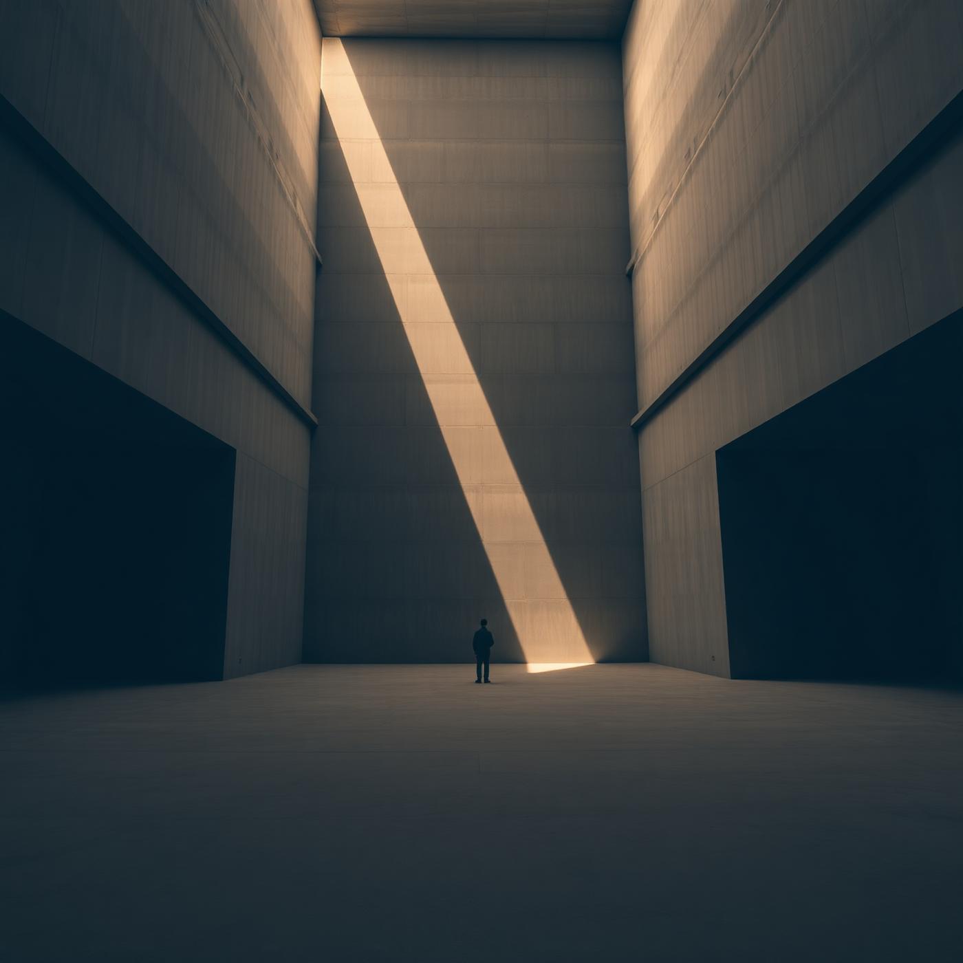Interior arquitectónico monolítico con haz de luz